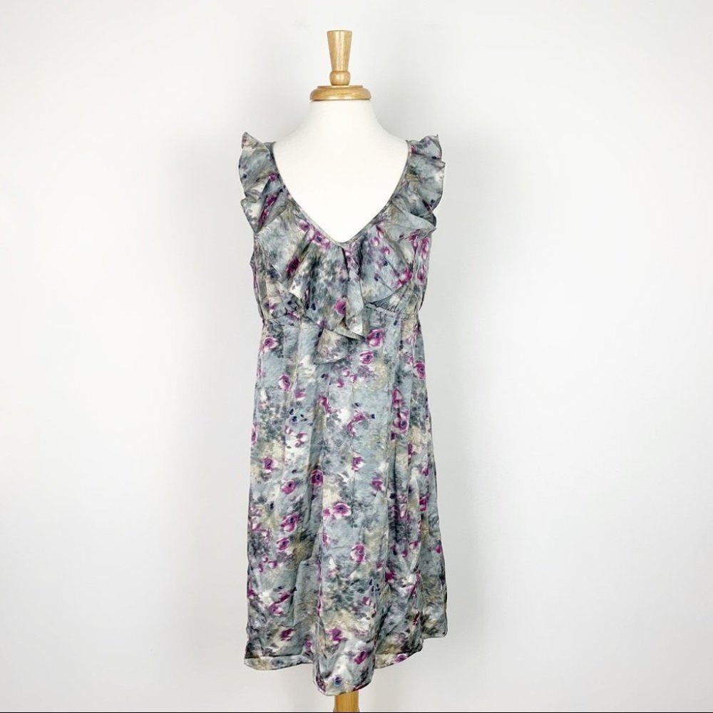 LOFT Multicolor Print Ruffle Dress Size 10